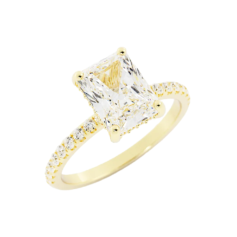 3 Carat Radiant Cut Moissanite Engagement Ring 14k Yellow Gold