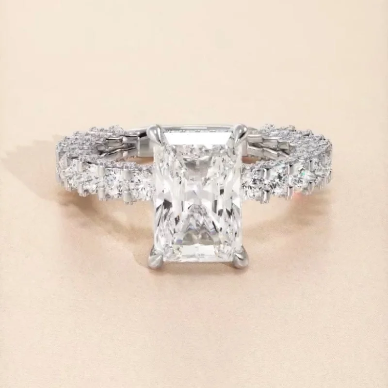 4 Carat Radiant Cut Iced Out Diamond Engagement Ring