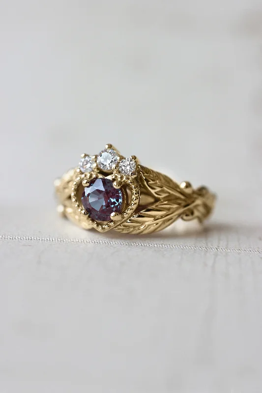 Alexandrite heart and diamonds engagement ring, Claddagh ring