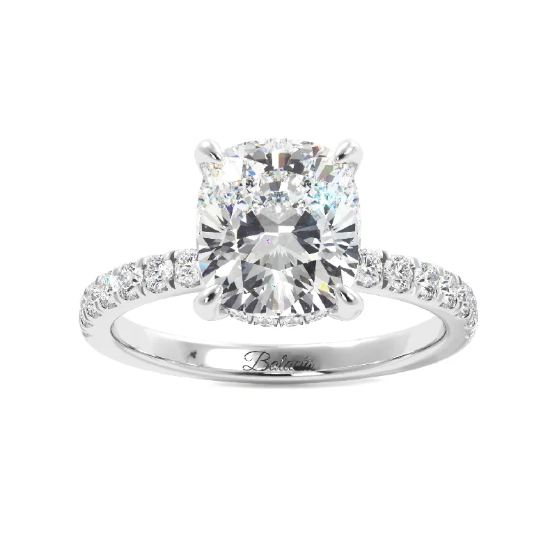 Cushion Cut 1/2 Eternity with Halo Engagement Ring