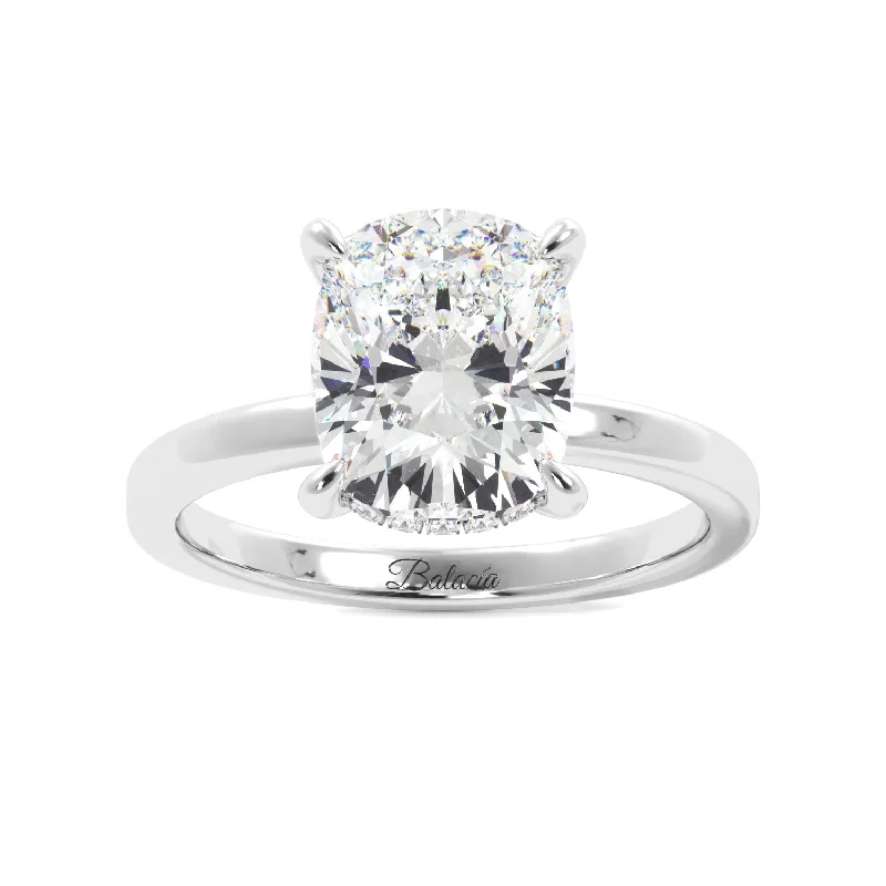 Elongated Cushion Cut Solitaire with Hidden Halo Engagement Ring