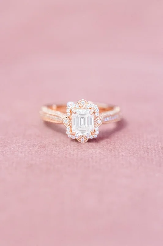 Emerald Cut Natural Diamond Halo Designer Engagement Ring