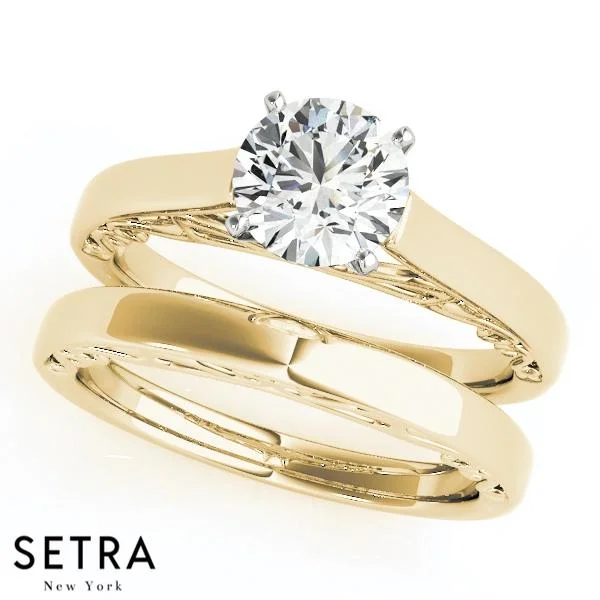 SET OF SOLITAIRES ENGAGEMENT & BAND 14K GOLD RINGS