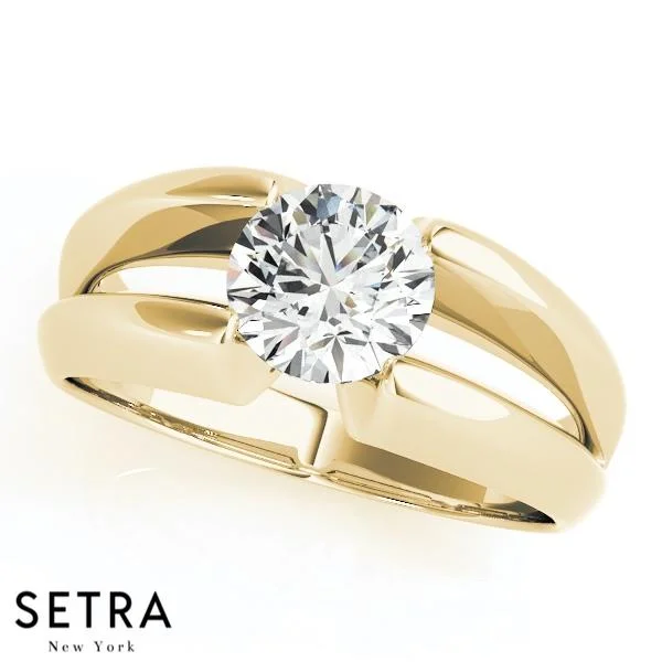 SPLIT SHANK SOLITAIRES DIAMOND ENGAGEMENT RINGS 14K GOLD