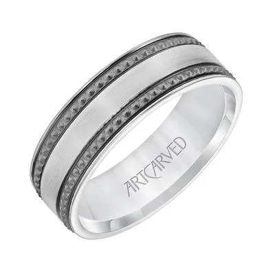 Flat Round Edge Carved Wedding Band