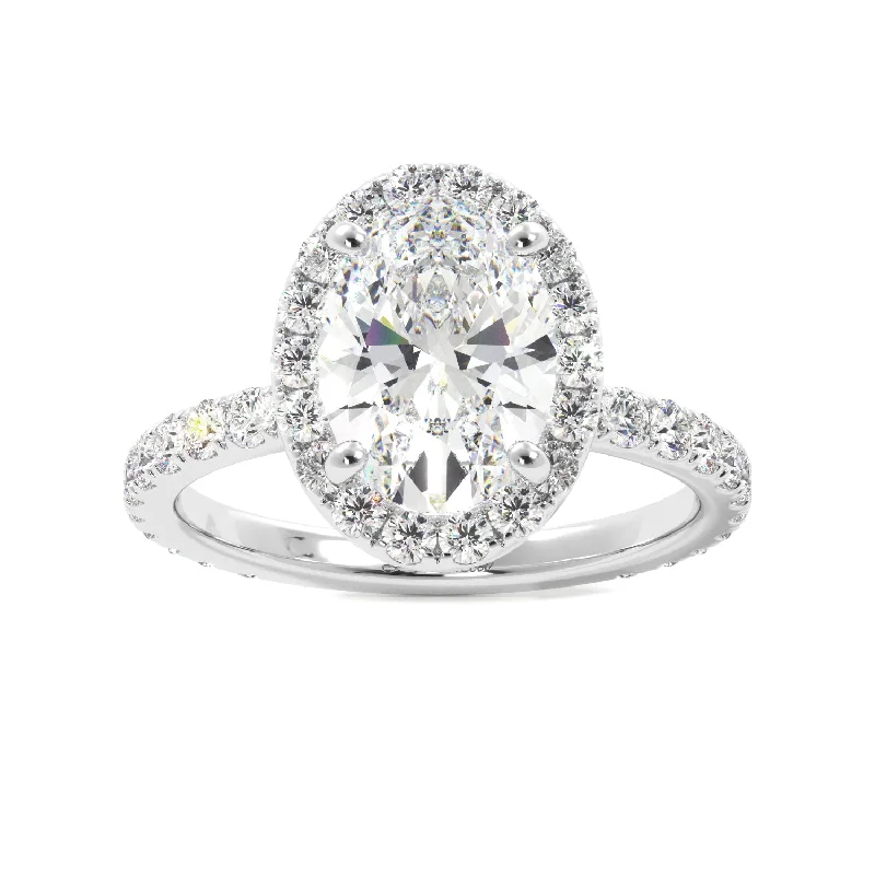 Oval Halo Pave 3/4 Eternity Engagement Ring