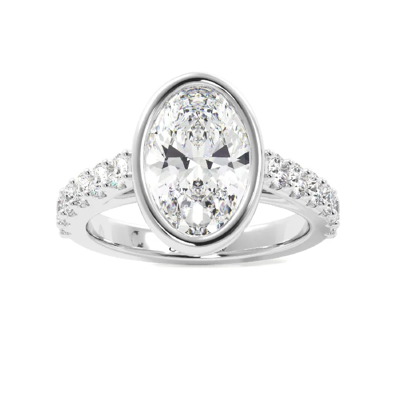 Oval Bezel Half Eternity Cathedral Engagement Ring