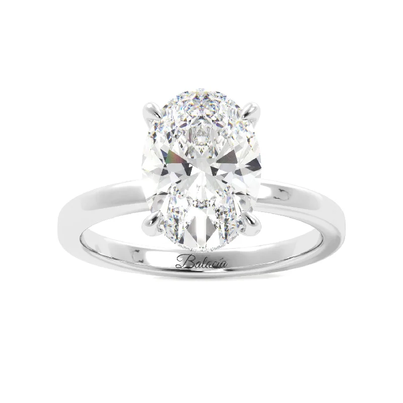 Oval Cut Solitaire with Hidden Halo Engagement Ring