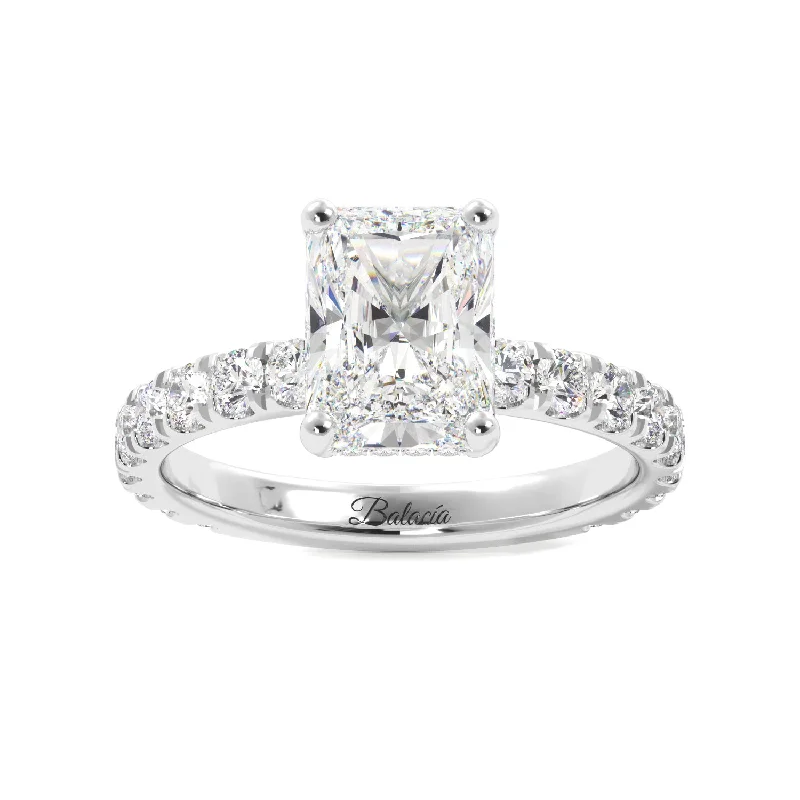 Radiant Cut 3/4 Eternity Hidden Halo Engagement Ring