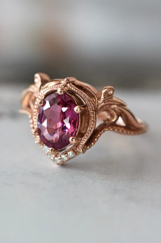 Rhodolite garnet and diamonds engagement ring / Lida oval