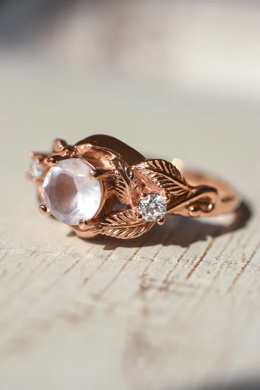 Rose quartz and diamonds engagement ring / Azalea