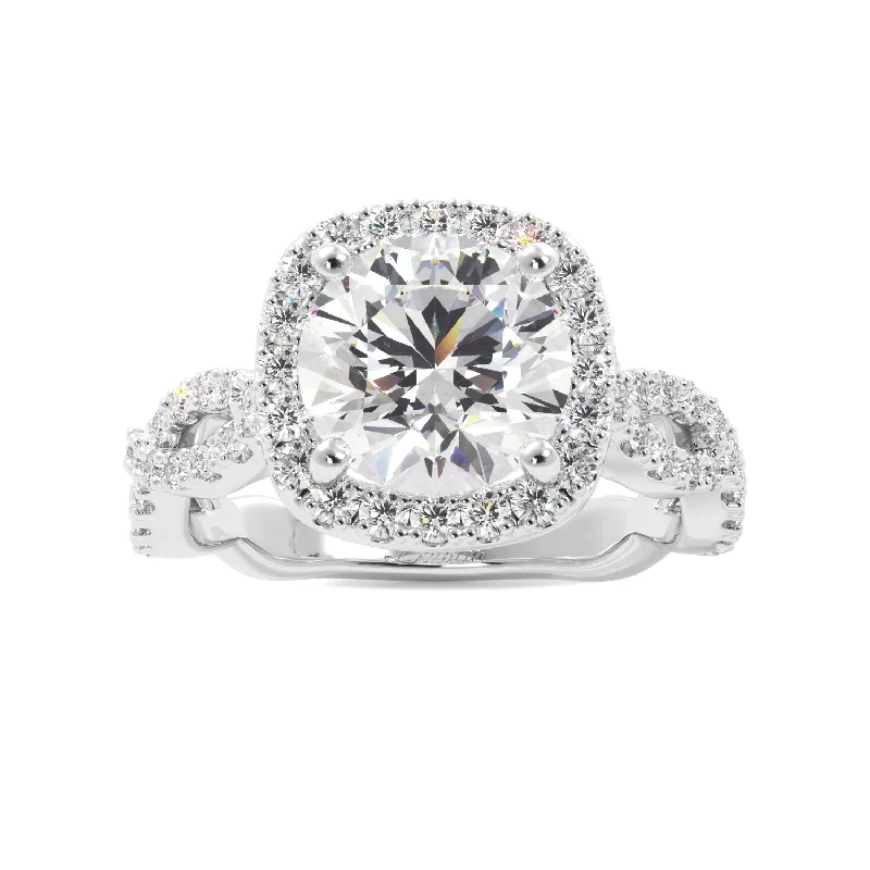 Round Cut Cathedral Twist Band Engagement Ring