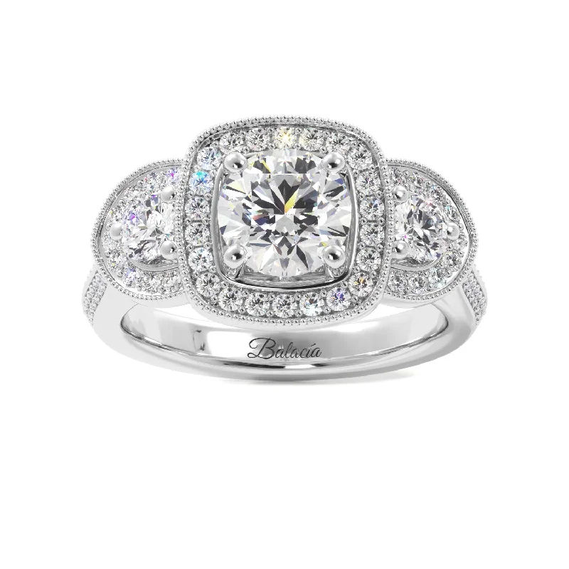 Round Three Stone Vintage Glam Diamond Engagement Ring