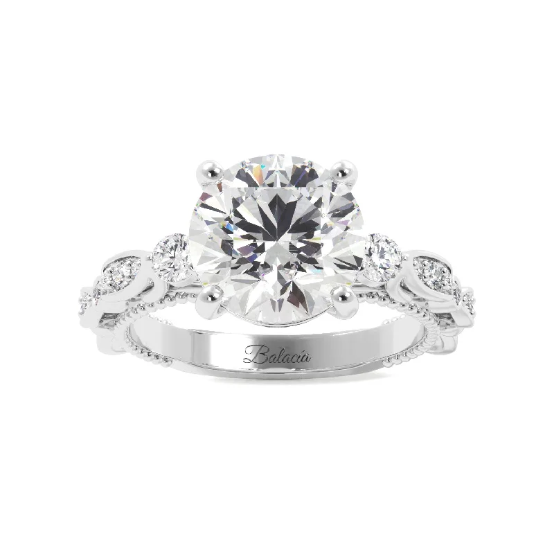 Round Fancy Floral Cathedral Engagement Ring