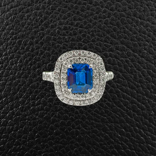 Sapphire & Diamond Double Halo Ring