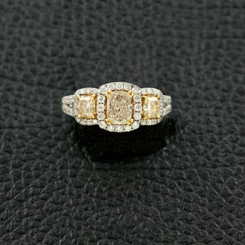 Three Radiant cut Yellow Diamond Ring