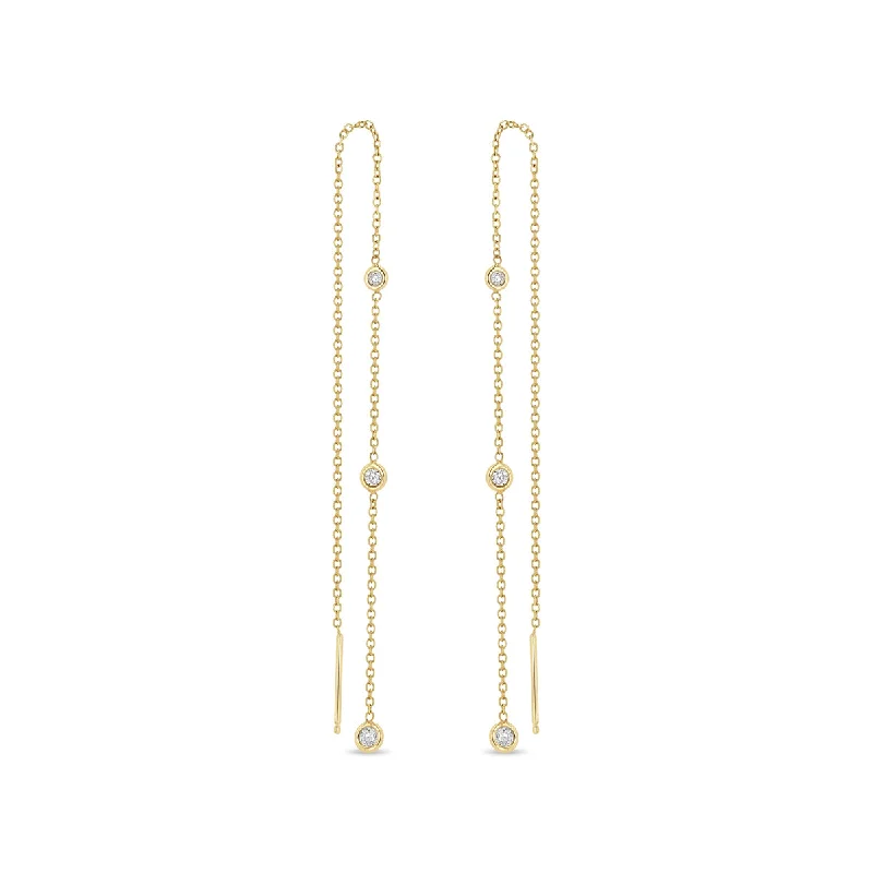 14k Graduated Floating Diamond Chain Threader Earrings