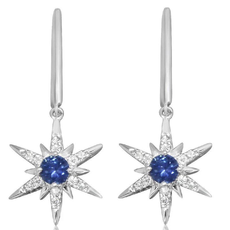 14K White Gold Montana Sapphire/Diamond Star Earrings