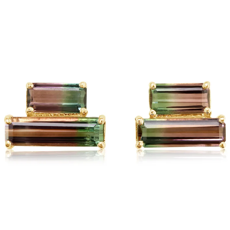 14K Yellow Gold Bi-Color Tourmaline Earrings