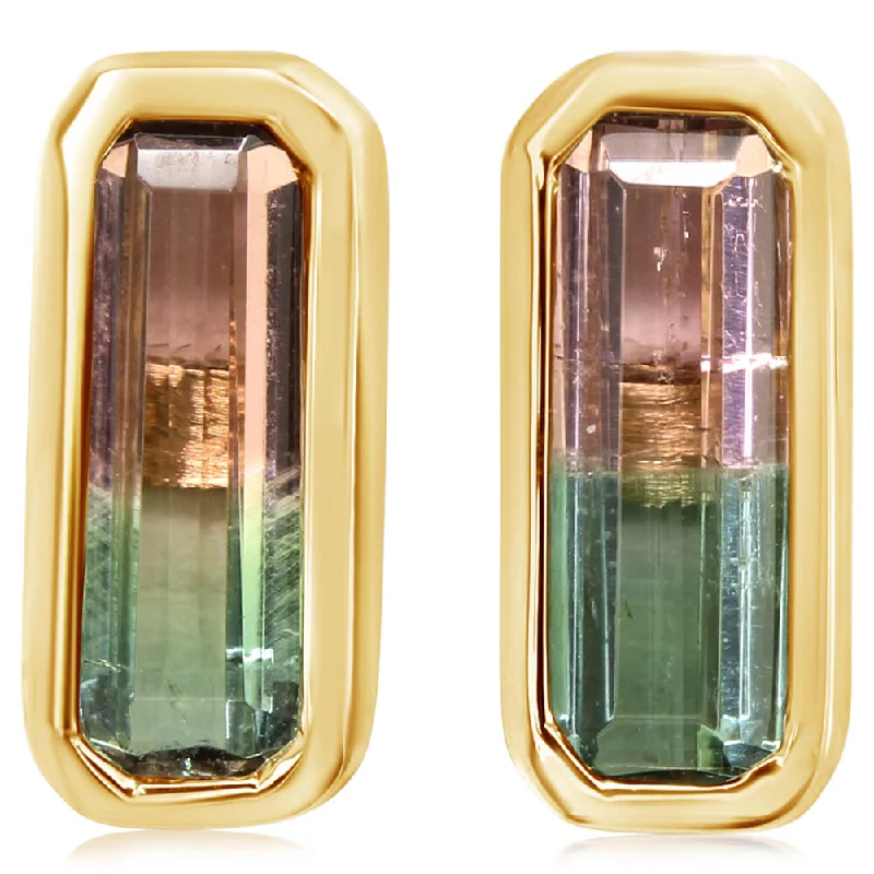 14K Yellow Gold Bi-Color Tourmaline Earrings