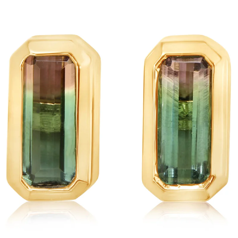 14K Yellow Gold Bi-Color Tourmaline Earrings