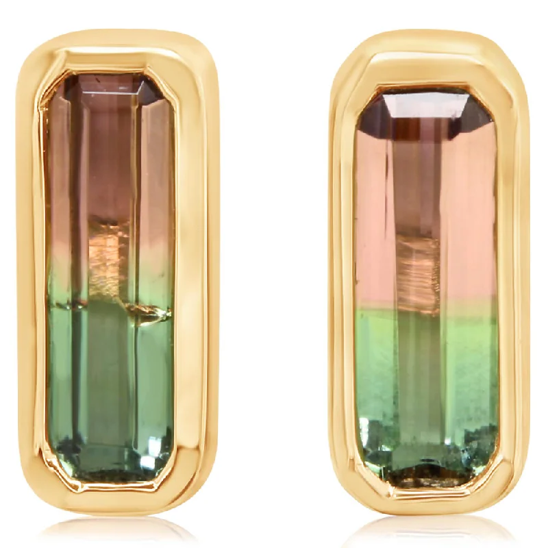 14K Yellow Gold Bi-Color Tourmaline Earrings