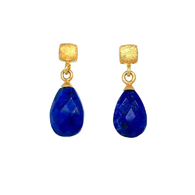 Gold Vermeil Square Studs with Lapis Lazuli Drops