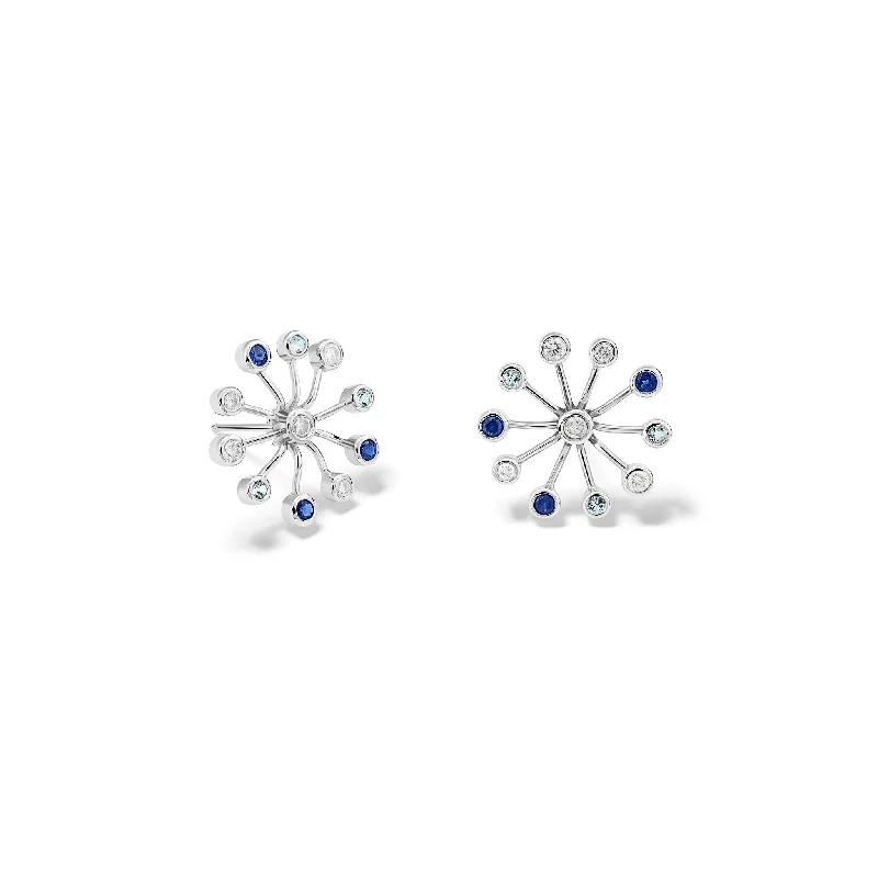 Astrantia Earrings 18ct White Gold - Aquamarine, Sapphire & Diamond