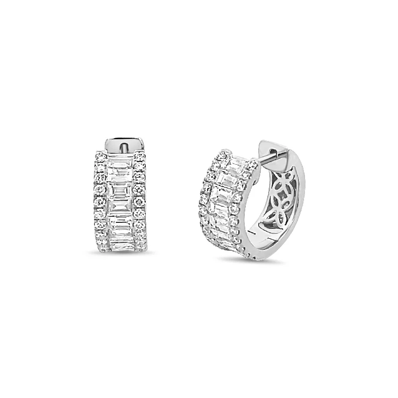 Baguette & Round Diamond Huggie Earrings