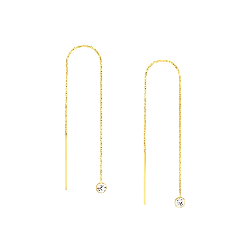 Bezel Set CZ Threader Earrings