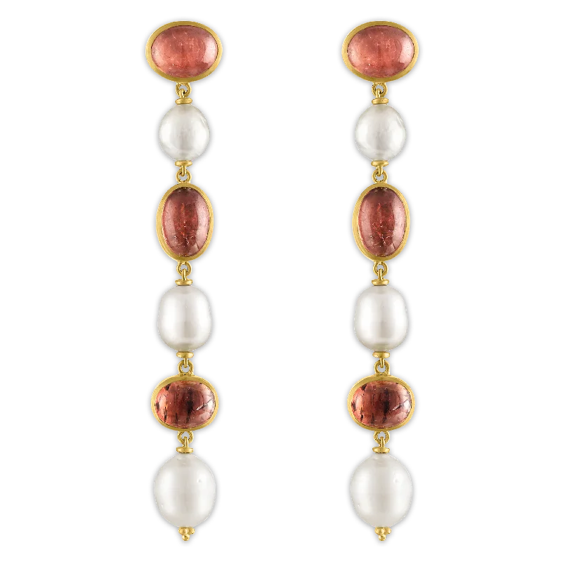 Blush Tourmaline and Pearl Chime Earrings