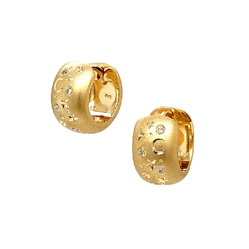 Celestial Yellow Gold & Diamond Wide Huggie Earrings - "Wish Upon a Star"