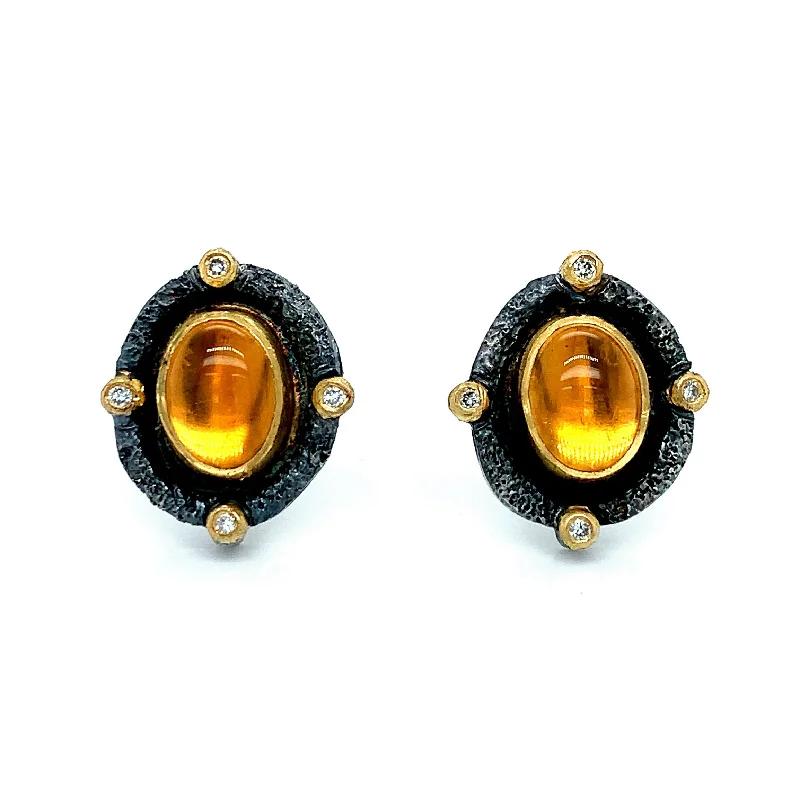 Citrine Cabochon & Sterling Silver Earrings - "Autumnal Equinox"