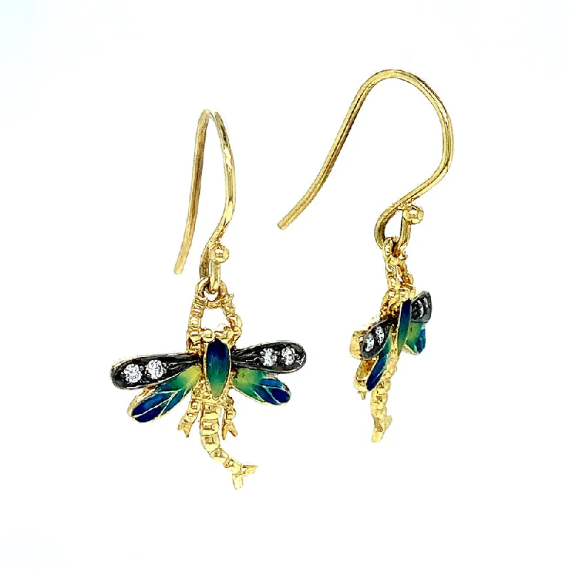 Diamond & Enamel Earrings - "Dragonflies"