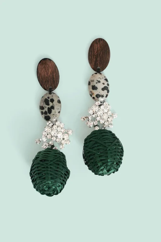 Wicker Basket Weave Earrings - Green