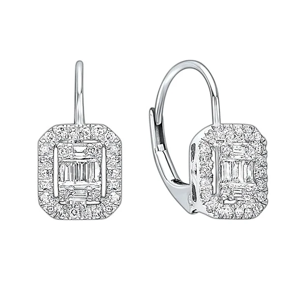 Diamond Rectangular Halo Earrings in 14k White Gold (1/5ctw)