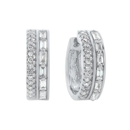 Diamond Double Row Chunky Hoop Earrings in 14k White Gold (3/8ctw)