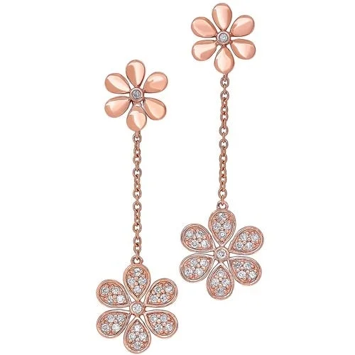 Diamond Double Daisy Flower Dangle Earrings in Gold (¼ ctw)