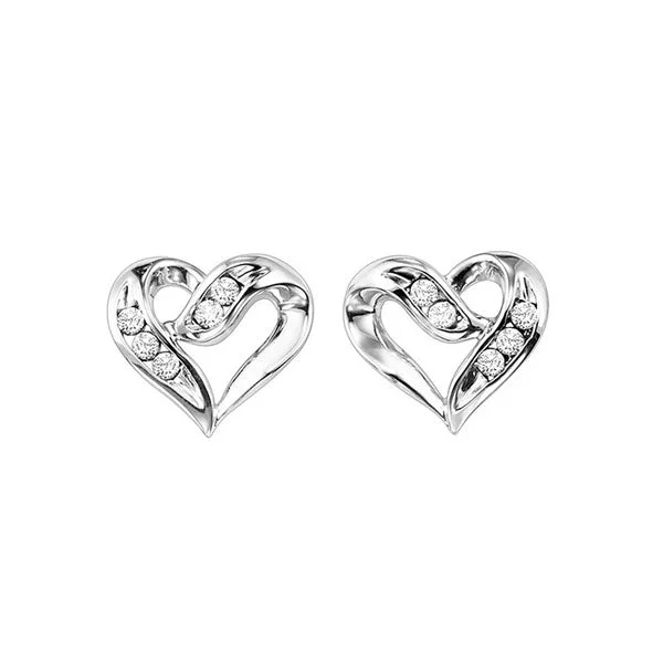 Sterling Silver Diamond Heart Earrings