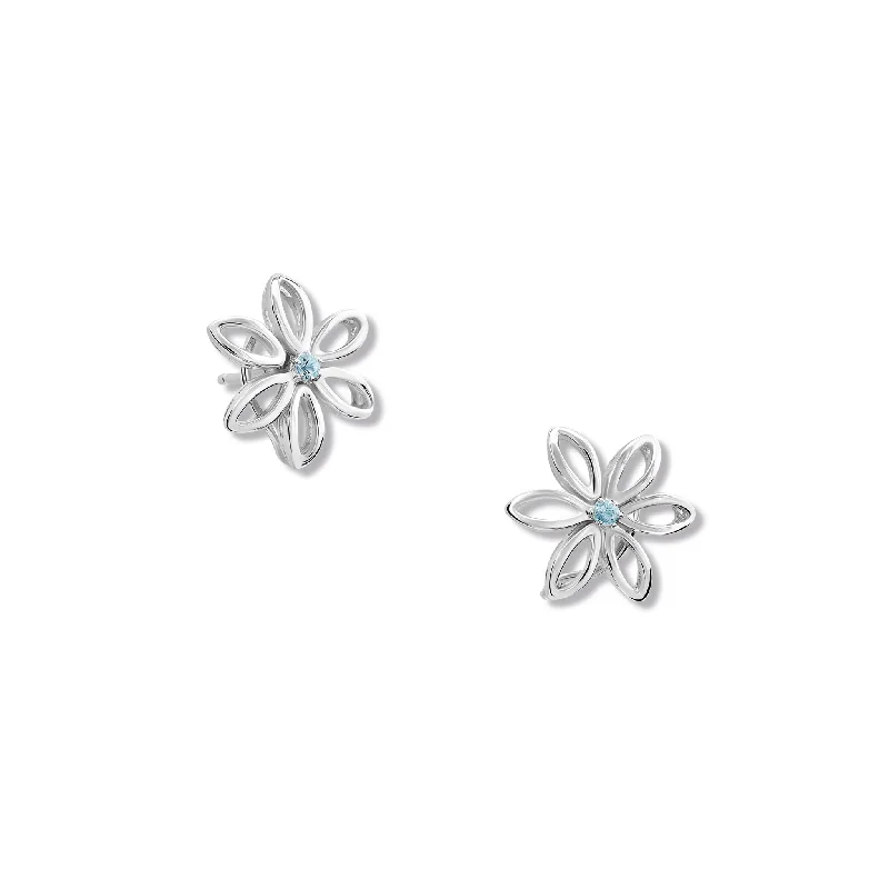 Fleur de Lys Medium Earrings Silver - Blue Topaz