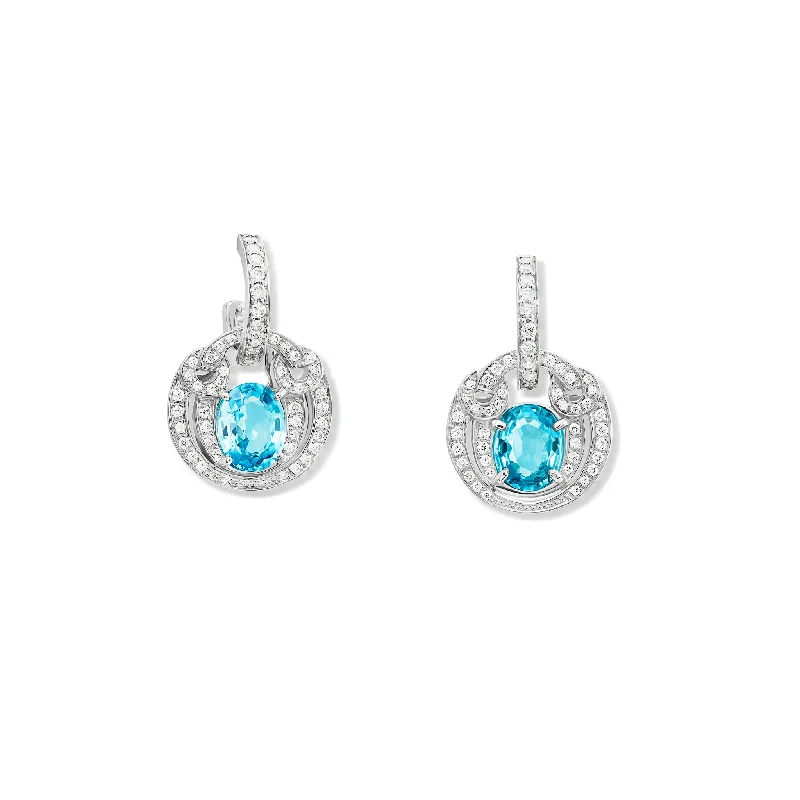 Frida Earring Drops 18ct White Gold - Blue Zircon & Diamond