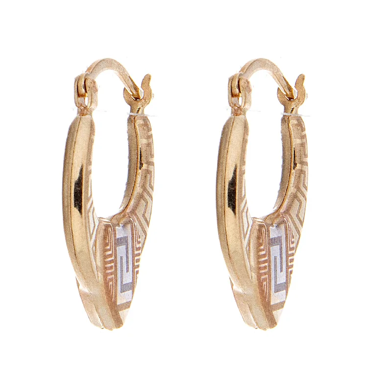 Gold Greek Key Tri-Tone Hoops