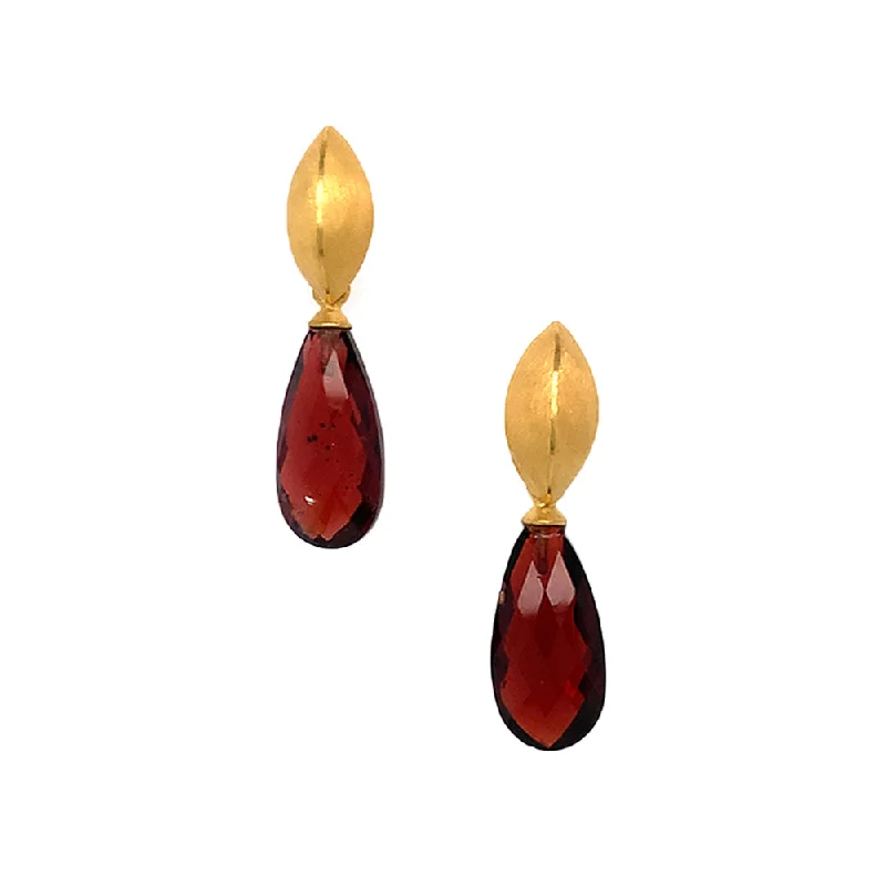 Gold Vermeil Marquise Studs with Garnet Drops