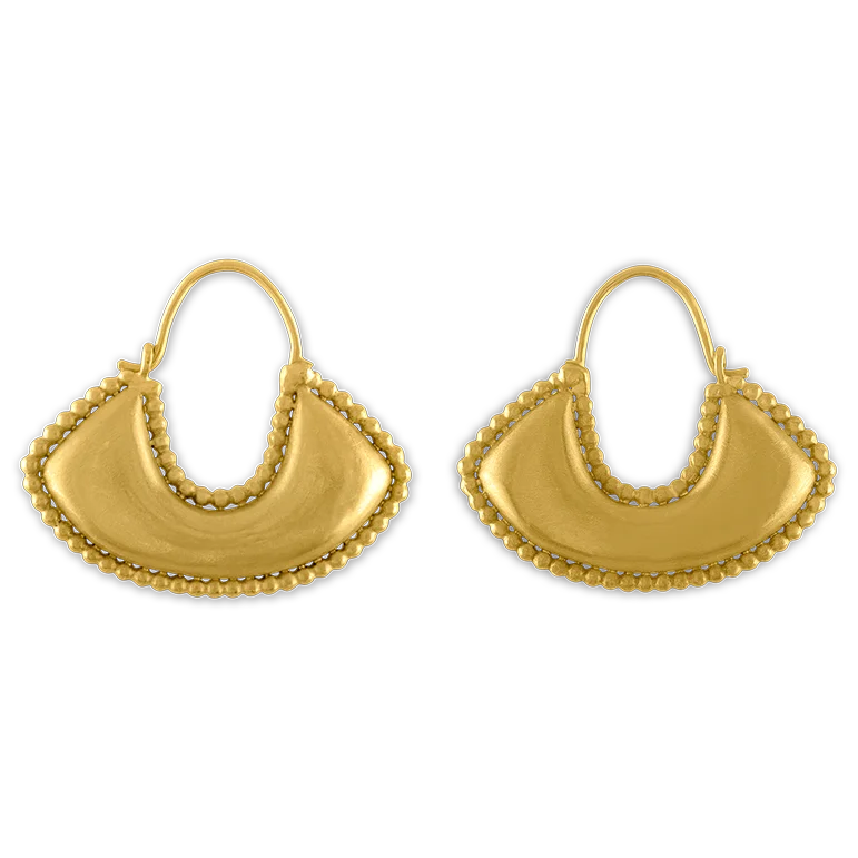 Large Granulated Boat-Shaped Hoop Earrings