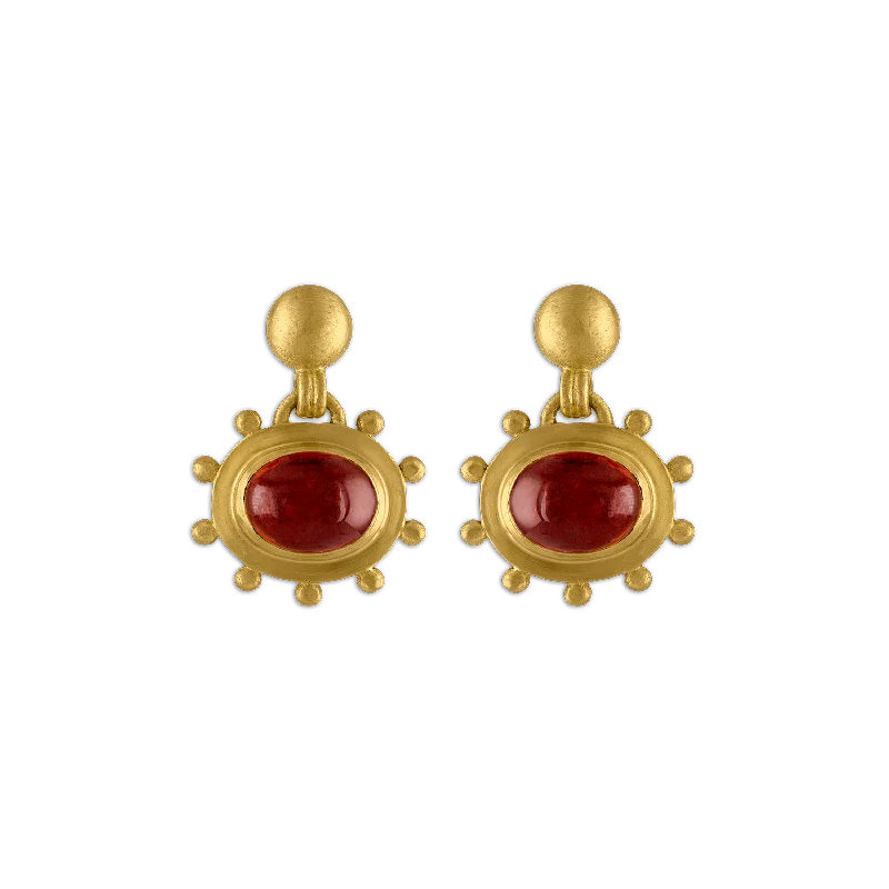 Large Garnet Granulated Bell Earrings