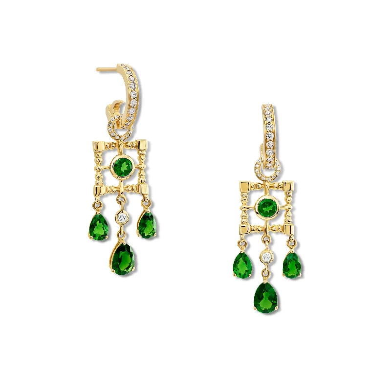 Mashrabiya Trellis Earring Drops Yellow Gold - Chrome Diopside & Diamond