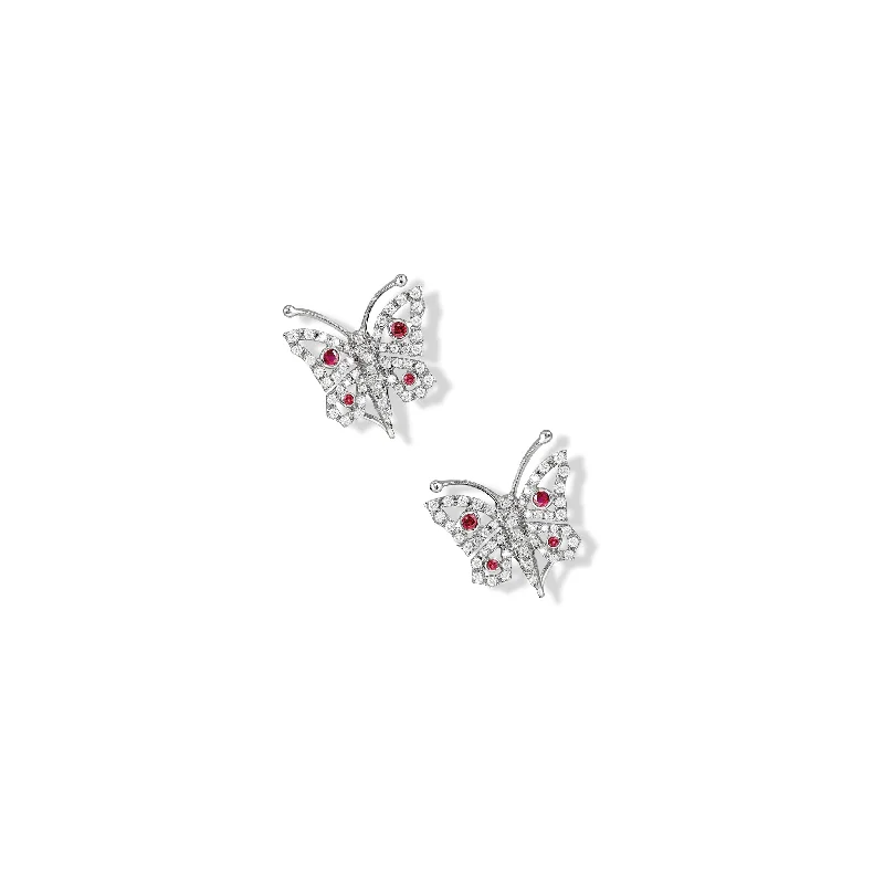 Nanjing Earrings 18ct White Gold - Ruby & Diamond Pavé