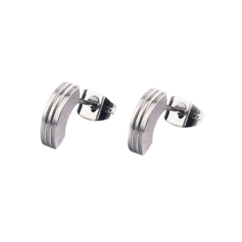 Narrow Edged Stainless Steel Earrings "Small Arc Studs with Grooves"