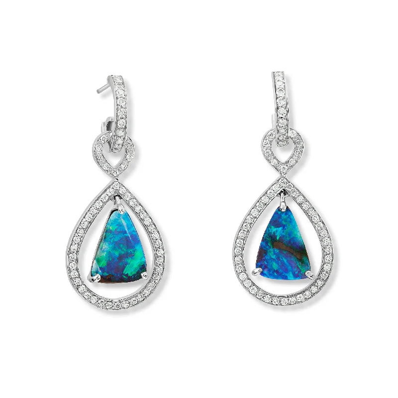 Octavia Margarita Earring Drops 18ct White Gold - Blue Opal & Diamond