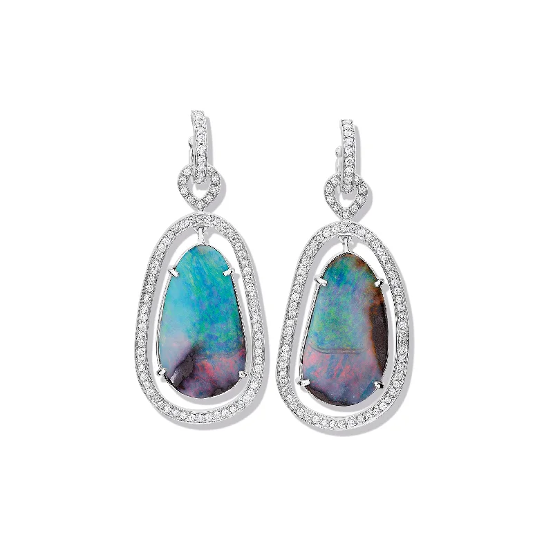 Octavia Margarita Earring Drops 18ct White Gold - Blue Boulder Opal & Diamond